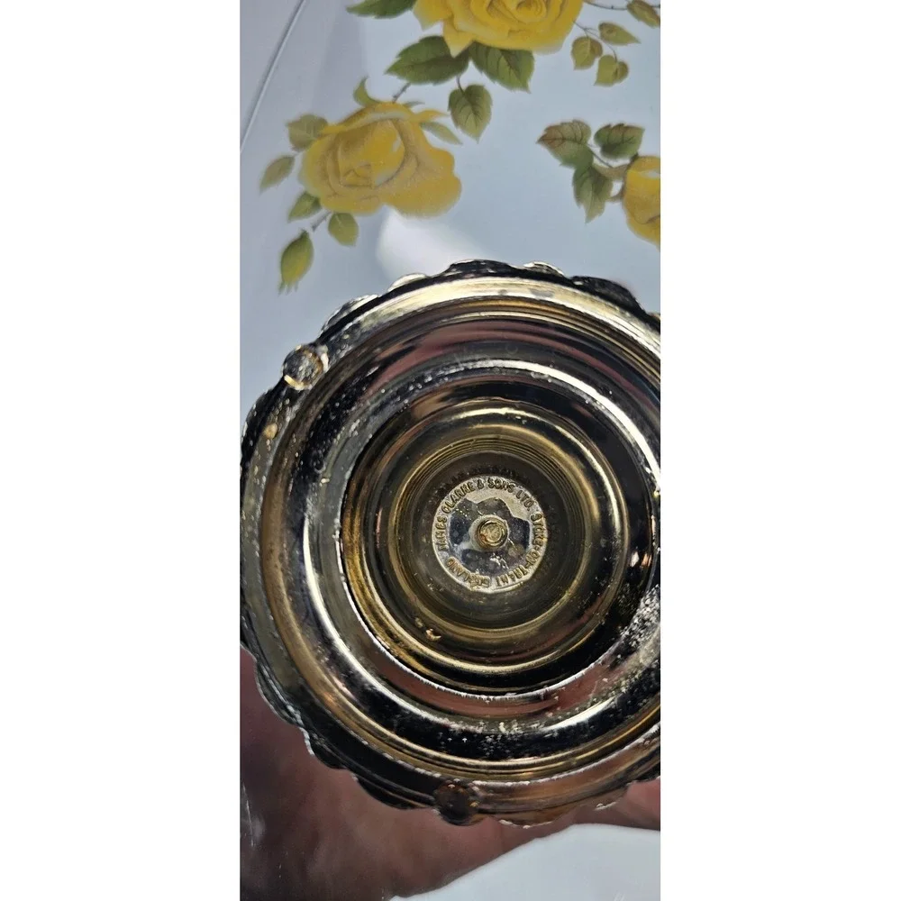 Handpainted James Clarke Sons England Yellow Rose Glass Pedestal Serving Tray